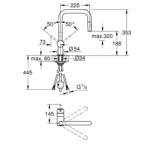 Grohe Minta chromo spalvos virtuvinis maišytuvas su ištraukiamu dušeliu 32322002 image 2