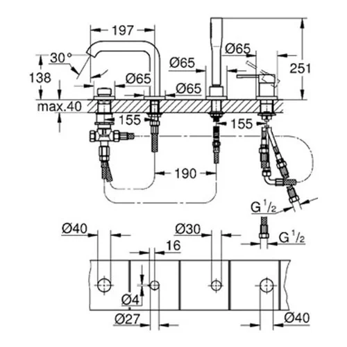 Grohe Essence įgręžiamas 4 dalių vonios maišytuvas image 2