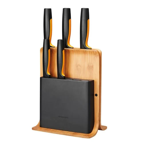 Fiskars FF 5-ių peilių rinkinys bambukiniame-plastikiniame dėkle image 1