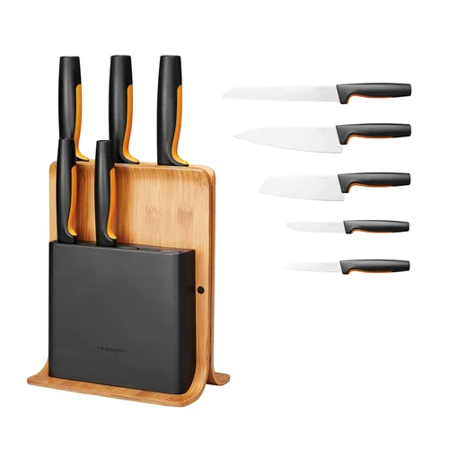 Fiskars FF 5-ių peilių rinkinys bambukiniame-plastikiniame dėkle image 2