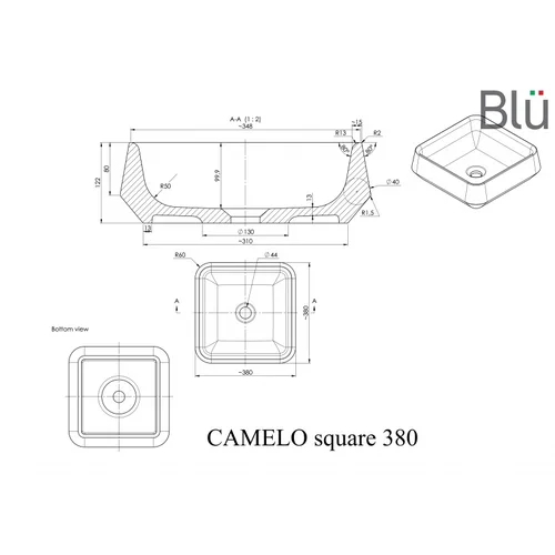 BLU CAMELO SQUARE 380x380 Praustuvas Akmens masės Pastatomas image 2