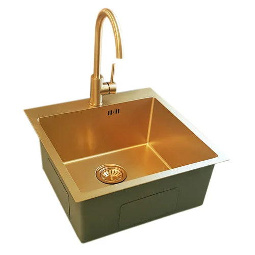 Nerūdijančio plieno plautuvė D5151HG GOLD su sifonu image 2