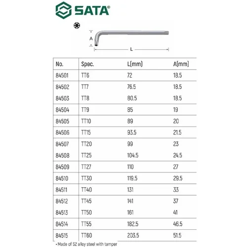 SATA L-tipo TORX raktas su kiauryme - T6; L=70/13mm image 2