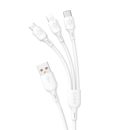 Dudao L8A-3in1 USB kabelis USB-A į USB-C/MicroUSB/Lightning, 1,2 m, Baltas image 1