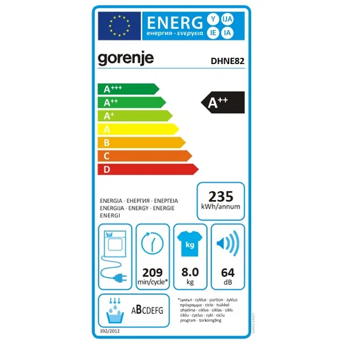 GORENJE DHNE82 Džiovyklė 8 kg image 3