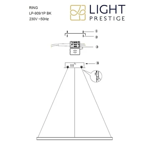 Light Prestige Ring Šviestuvas lubų 66 cm, Juodas image 3