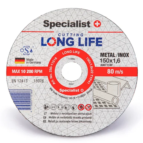 Specialist+ metalo pjovimo diskas LONG LIFE, 150x1.6x22 mm image 1