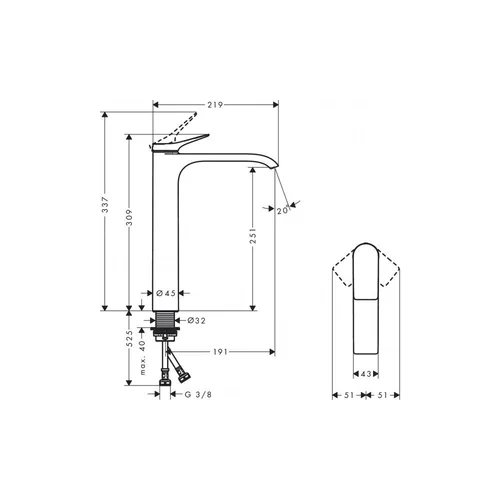 Hansgrohe Vivenis 250 aukštas praustuvo maišytuvas juodas matinis image 2