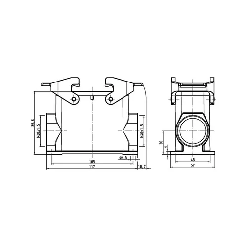 Harting HAN 16B paviršinis namas, 2xM40, 2 svirtys image 2