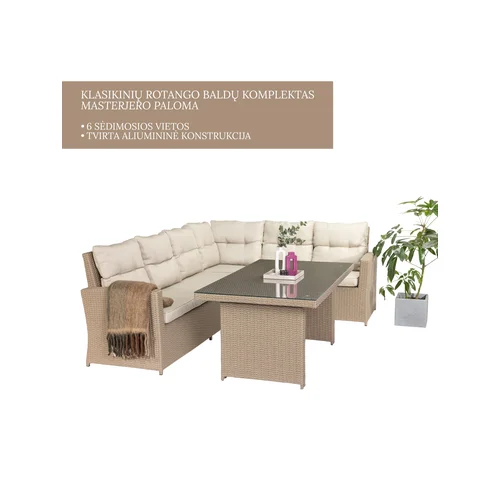Lauko baldų komplektas kreminės spalvos, 6 vietų image 2