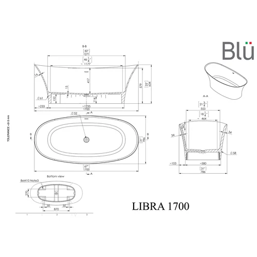 Vonia LIBRA 1700 Evermite su persipylimu, akmens masė, BLU image 3