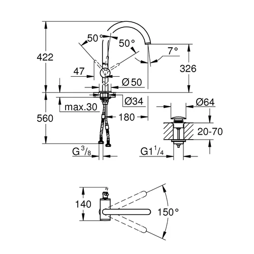 Grohe ATRIO XL praustuvo maišytuvas, 32647DC3, supersteel image 2