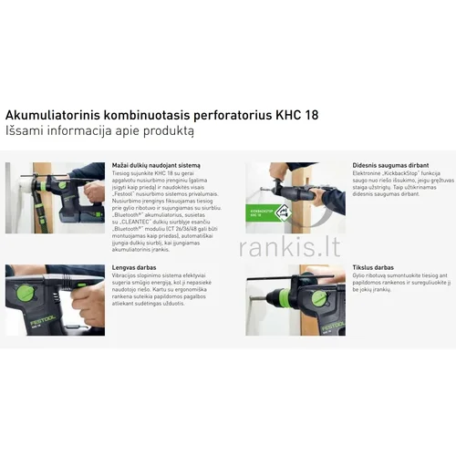 Festool KHC 18 EB-Basic (577447) akumuliatorinis kombinuotas perforatorius image 3