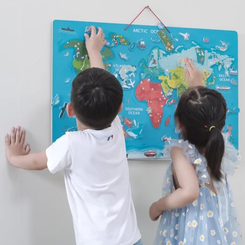 Viga 2in1 Edukacinė Lenta Montessori Pasaulio Žemėlapiu Mėlyna image 2
