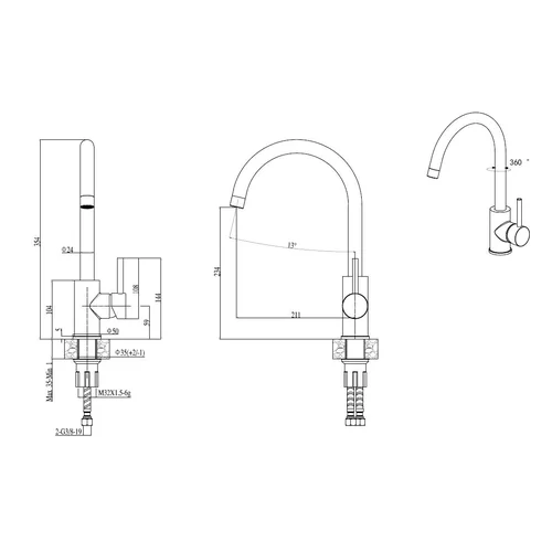 Quadron Ingrid BW7002BS/U8 Plautuvės maišytuvas, Nerūdijančio plieno/Juoda image 2