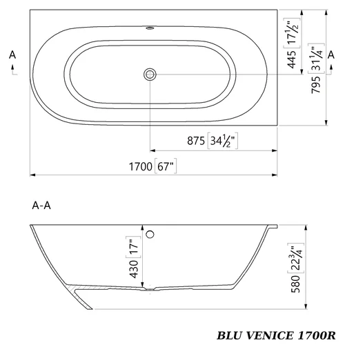 Laisvai statoma kampinė vonia VENICE 1700, BLU - Kairė image 3