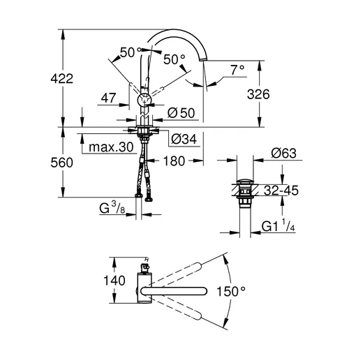 Praustuvo maišytuvas Grohe ATRIO XL, 32647003, chromas image 2