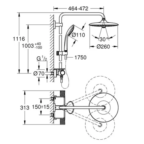 GROHE VITALIO JOY 260 26403002 termostatinė dušo sistema image 2
