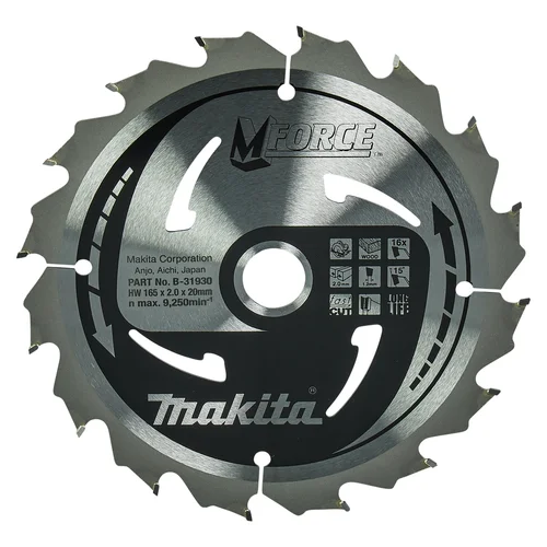 T.C.T. pjovimo diskas Makita B-31930, M-FORCE 165x20x2 mm 15° T16 image 1