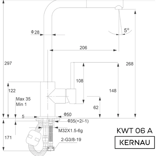 Kernau KWT 06A PO Deep Black 60011 Virtuvės maišytuvas image 2