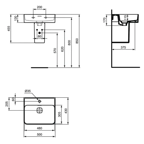 Praustuvas Ideal Standard Strada II 50 cm, T292801 image 3