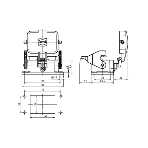 Harting HAN 6B namas, LC pertvara, 1 svirtis image 3