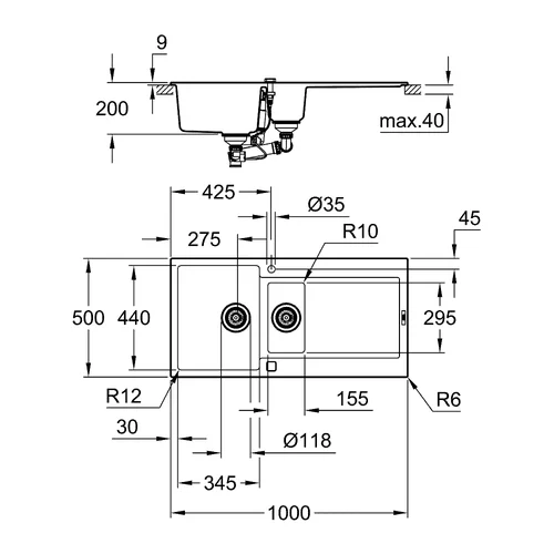 Grohe K500 31646AP0 1000x500 mm plautuvė image 3
