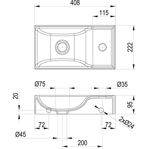 Ravak Veda Wall XJXLD240000 Praustuvas 40,8 x 22,2 cm image 3