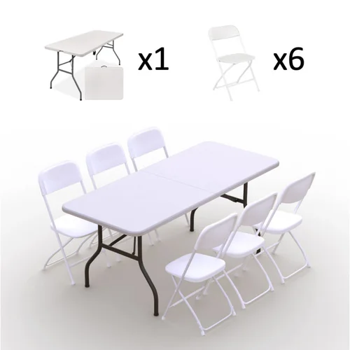 Sulankstomų baldų komplektas: 180 cm stalas, 6 kėdės image 2