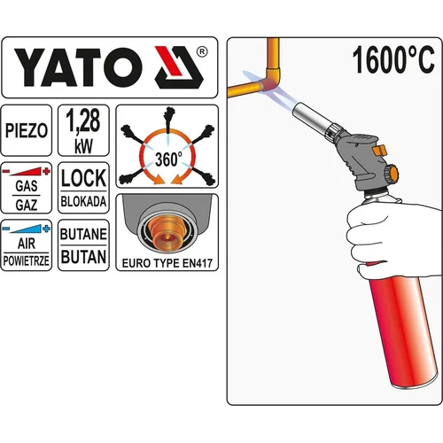 Yato Degiklis dujinis Piezo 1600°C 1.28kW image 2