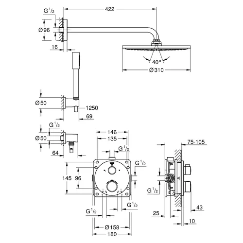 Grohe GROHTHERM 34731000 potinkinis dušo komplektas image 2