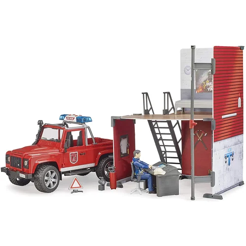 BRUDER 62701 gaisrinė stotis su Land Rover Defender ir ugniagesiu image 2