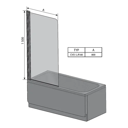 RAVAK CVS1-80 L vonios sienelė blizgi + stiklas Transparent image 2