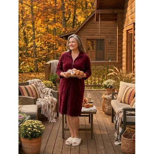 RUSNĖ veliūrinis chalatas XL bordo image 2