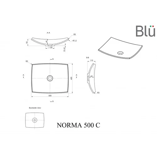 BLU NORMA 500x400 mm akmens masės pastatomas praustuvas image 2