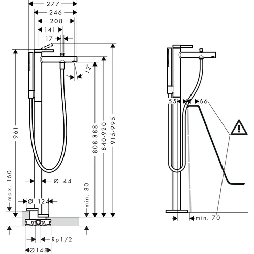 Hansgrohe Zesis S, 74445670 Juoda matinė grindinis vonios maišytuvas image 3