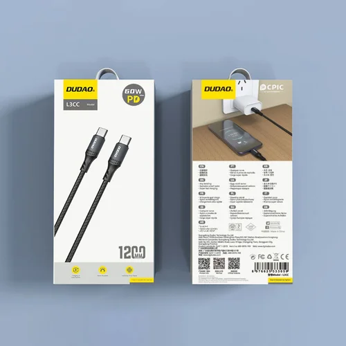 Dudao L3CC USB-C į USB-C 60W 1.2m Juodas image 3