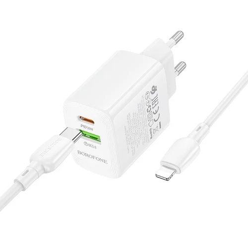 Borofone BN29 30W įkroviklis su USB-C/USB-A kabeliu 1 m Baltas image 3