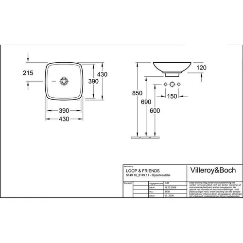 Villeroy & Boch Loop & Friends 430x430 mm CeramicPlus praustuvas 514910R1 image 3