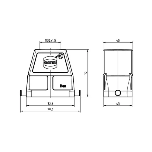 Harting HAN 10B gaubtas HC M32, viršutinis įėjimas image 2