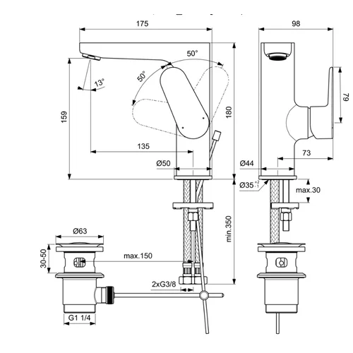 Ideal Standard CERAFINE O BC703XG Praustuvo maišytuvas, Juodas matinis image 2