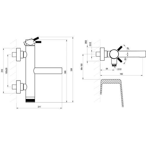 RAVAK Nox NX 022.30SSB nerūdijančio plieno sieninis vonios maišytuvas image 2