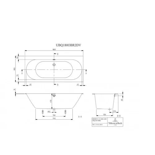 Vonia Villeroy & Boch vonia Oberon 2.0 1800 x 800, UBQ180OBR2DV-01 image 2