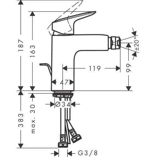 Hansgrohe Logis 71200670 Bide maišytuvas Juoda image 2