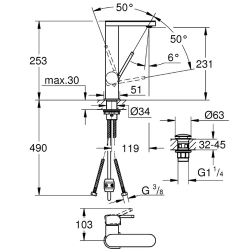 Grohe Plus L praustuvo maišytuvas su ištraukiamu snapu Chromas image 2