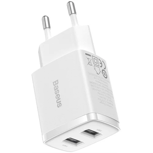 Baseus Compact Charger 2U, 2 USB, 10 cm, Balta image 2
