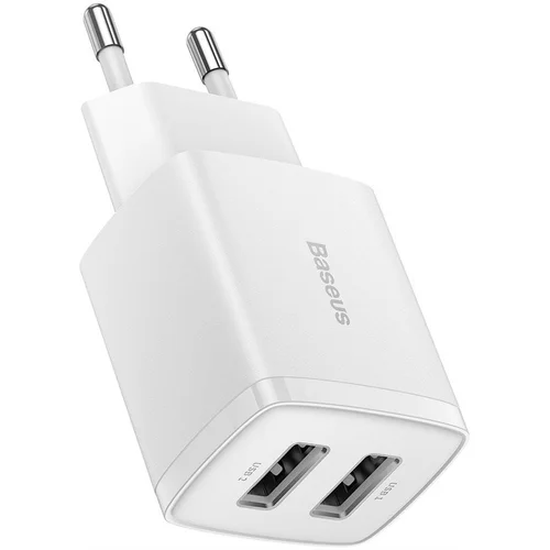 Baseus Compact Charger 2U, 2 USB, 10 cm, Balta image 3