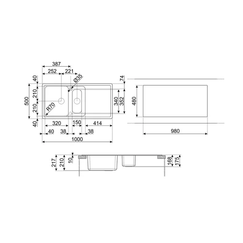 Smeg LZ102A2 plautuvė 1000×500 mm image 2