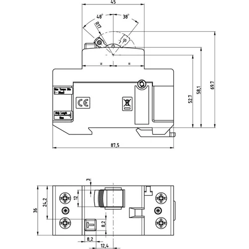 ETI EFI-P2 srovės nuotėkio relė, 16A, 10kA, 30mA, AC, 1P+N image 2
