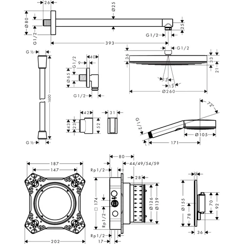 Dušo sistema Hansgrohe Pulsify S Design, 24624140 image 2